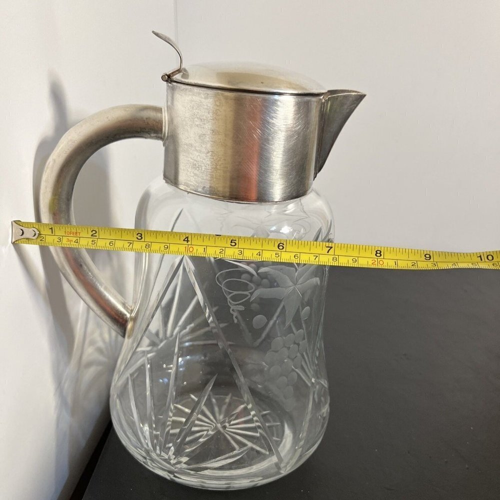 Vintage HKE Pitcher Cold Crystal Glass Closed Silver Plated Mount 10” - Picture 16 of 16